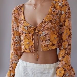 Urban Outfitters Juliet Floral Tie Front Top in Yellow/Orange